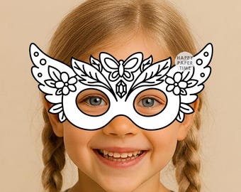 Fairy Mask Paper Craft Activity Coloring Party Favor costume Fairy tale Elf Pixie Kids Printable Template PDF - Instant Download