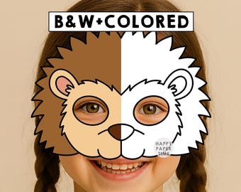 Masque en papier hérisson, déguisement, animal de la forêt, coloriage, activité manuelle, cadeau d'invité, masque animal à imprimer - Téléchargement instantané PDF