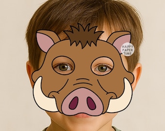 Warthog paper mask costume zoo animal craft activity Aardvark Party favor Animal Printable mask - Instant Download
