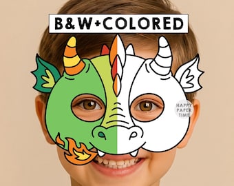 Dragon Mask Paper Craft Activity Party Favor Monster Mask Medieval coloring Kids Printable Mask Template Instant Download PDF