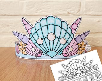 Mermaid Paper Craft Crown Coloring Printable Kids Craft Mermaid Birthday Party Printable Favor Mermaid Costume DIY Instant Download