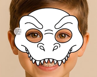 Máscara de papel de T-rex, disfraz de dinosaurio para colorear, manualidades, recuerdo de fiesta de Jurassic Activity, máscara de animal prehistórico imprimible - Descarga instantánea en PDF