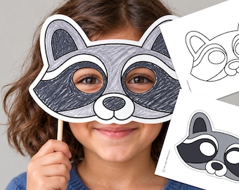 Waschbär-Papiermaske zum Ausmalen und Basteln – Waldtier-Bastelidee, Partygeschenk, Tiermaske zum Ausdrucken – Sofort-Download (PDF)
