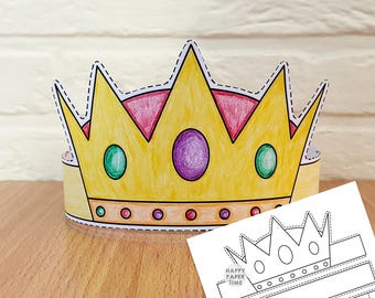 Plantilla de corona de papel de rey, diadema medieval fantástica para fiestas, para colorear, imprimible, manualidades para niños, recuerdo de cumpleaños, hazlo tú mismo - Descarga instantánea