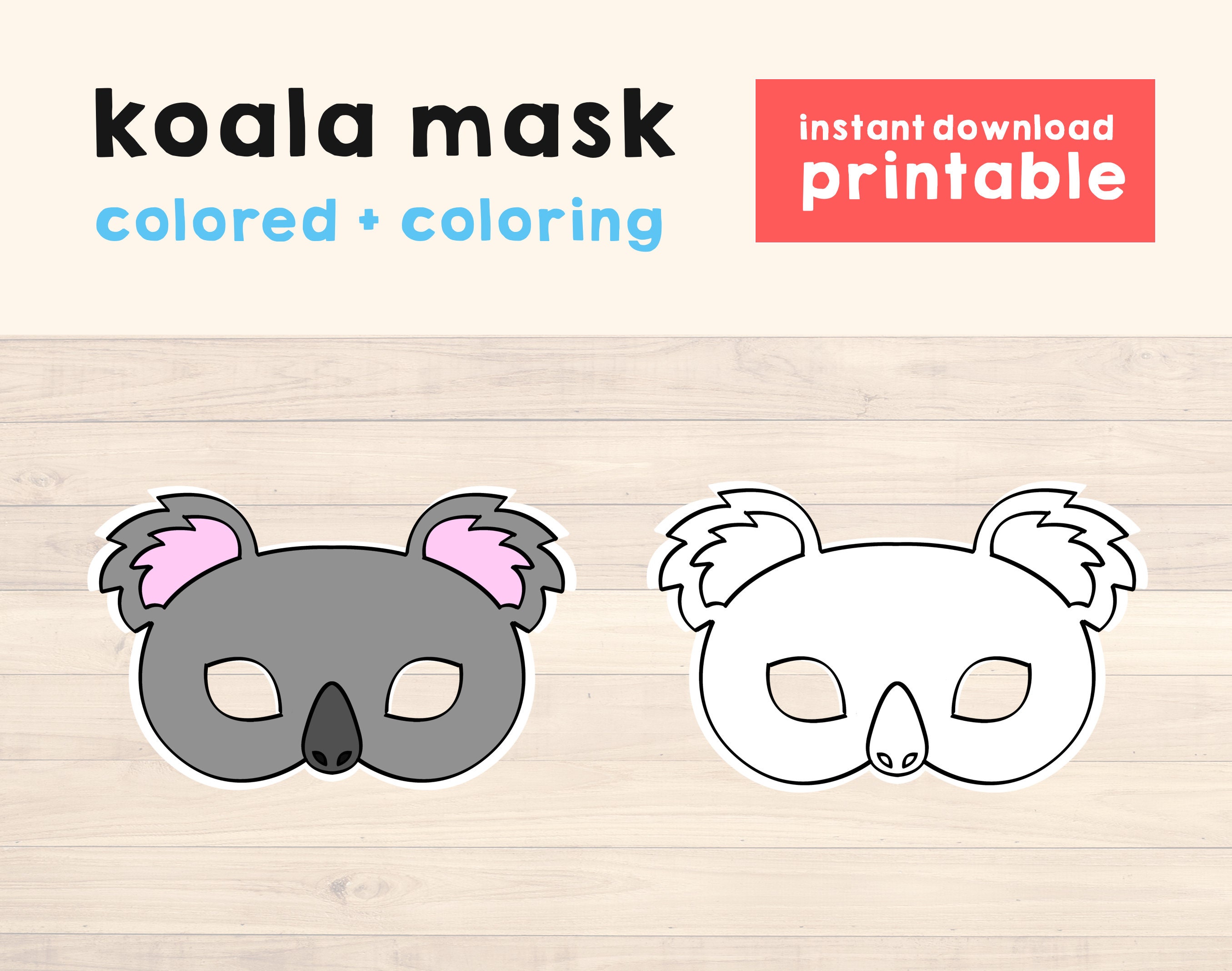 Koala Mask Printable Koala Costume Koala Birthday Theme Etsy