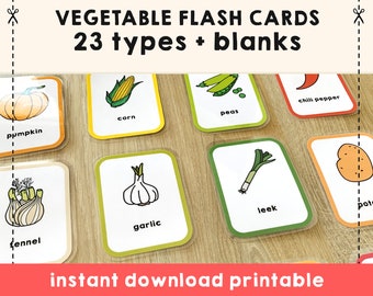 Vegetables Flash Cards Printable Montessori Materials Preschool Homeschool Kids Classroom Flashcards for Toddlers - Instant Download