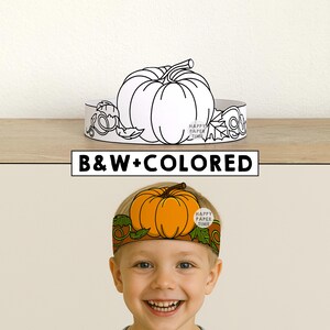 Pumpkin Paper Crown Headband Hat Craft Autumn Fall Thanksgiving Party Coloring Printable Kids Costume Favor Costume DIY - Instant Download image 1