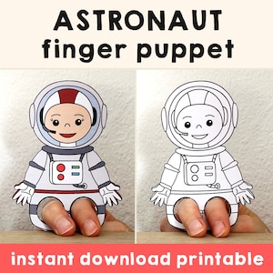 Astronaute espace papier artisanat imprimable Community Helper Finger Puppet Kids Craft Career Day Kids Coloring Puppet - Téléchargement instantané