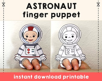 Astronaut space paper craft printable Community Helper Finger Puppet Kids Craft Career Day Kids Coloring Puppet - Instant Download