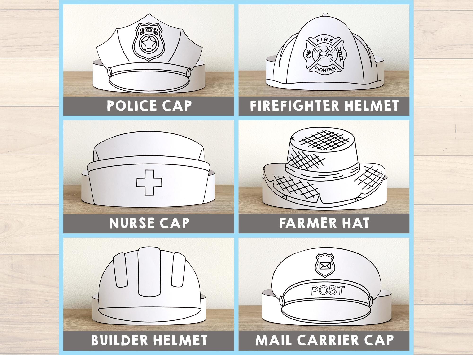 Community Helpers Papieren Kroon Hoofdband Politie Bouwer Boer  Verpleegkundige Postbode Kleurplaat Brandweerman Afdrukbaar Kids Craft  Verjaardagsfeestje Kostuum - Etsy België, image size:2000x1500