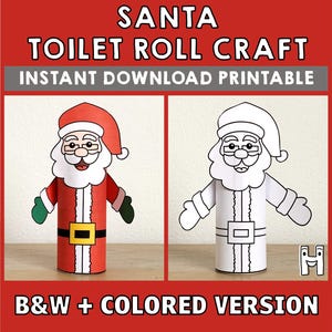 Babbo Natale, rotolo di carta igienica, lavoretto natalizio, da colorare, stampabile, decorazione per bambini, vacanze invernali, gioco, taglio e colla, fai da te - Download immediato