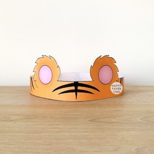 Tiger ears Paper Crown Headband Party Coloring Printable Kids Craft safari jungle cat Birthday Printable Favor Costume DIY, Instant Download