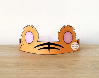 Tiger ears Paper Crown Headband Party Coloring Printable Kids Craft safari jungle cat Birthday Printable Favor Costume DIY, Instant Download