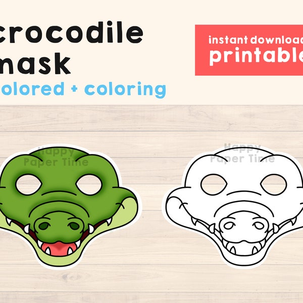 Crocodile Mask Costume Animal Mask Printable Party Favor Safari Halloween Party Printable Mask Kids Party Favor Printable - Instant Download