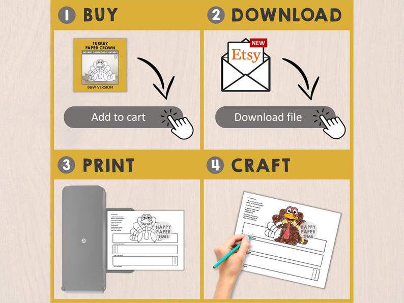 Fascia per capelli da tacchino, corona di carta, cappello, festa del Ringraziamento, da colorare, stampabile, per bambini, costume, bomboniera, autunno, fai da te - Download immediato immagine 5