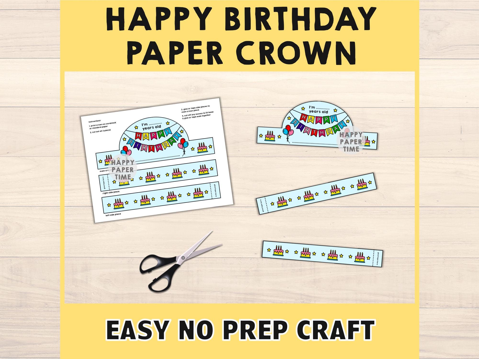 Happy Birthday Paper Crown Party Activity Printable Kids Template Craft ...