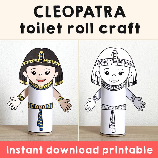 Kleopatra Toilettenpapierrolle Basteln alte Ägypten Party Färbung druckbare Dekoration Kinder Geschichte Handwerk Ausschneiden und Einfügen, Instant Download