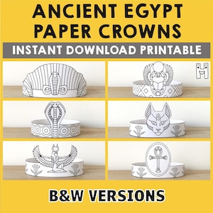 Antico Egitto Corone di carta Faraone Cobra Cleopatra Iside Scarabeo Gatto Ankh Stampabile Bambini Artigianato Festa di compleanno Favore Costume Fai da te Scarica