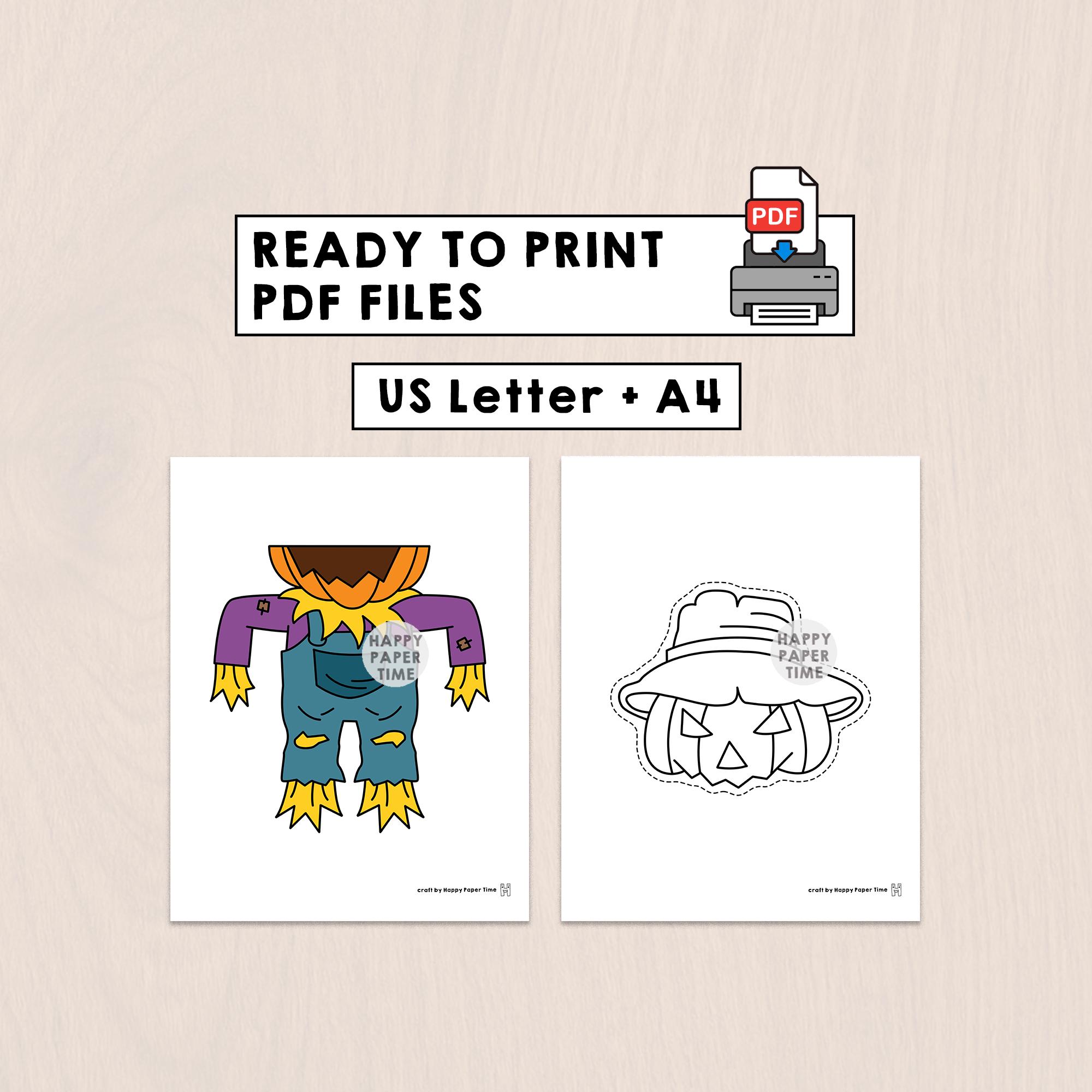 Scarecrow Paper Bag Puppet Printable Halloween Craft Activity Cut Paste ...