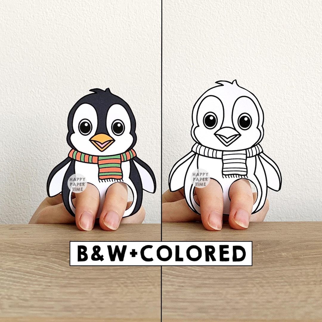 Penguin Paper Craft Printable Finger Puppet Template Kids Craft ...