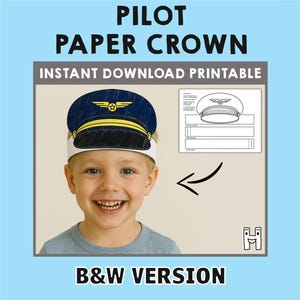 Pilot Cap Paper Crown Airline Party Coloring Printable Kids Craft Community Helpers Career Day Costume Printable Favor DIY Instant Download