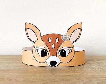 Corona de papel de ciervo para fiesta, imprimible, manualidad para niños, regalo de cumpleaños de bosque, corona de animal, disfraz de ciervo imprimible, bricolaje, descarga instantánea