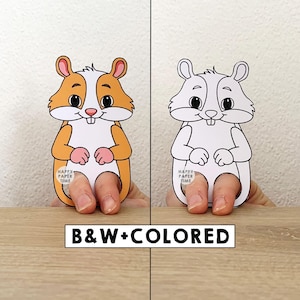 Hamster paper craft printable pet animal Finger Puppet guinea pig Rodent Kids Craft Birthday Party Kids Coloring Puppet - Instant Download
