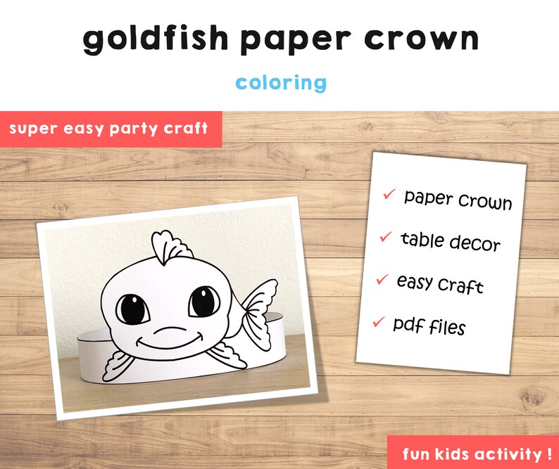 Goldfisch Papier Krone Haarband Haustier Tier druckbare Kinder Handwerk Fisch Party Färbung Geburtstag druckbare Favor Kostüm DIY - sofort Download Bild 3