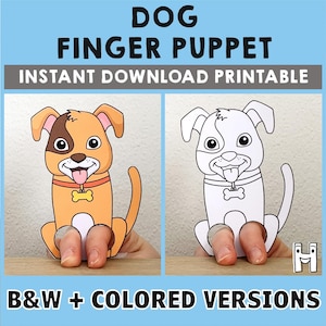 Dog Puppy paper craft printable pet animal Finger Puppet Kids Craft Birthday Party Kids Coloring Puppet - Instant Download