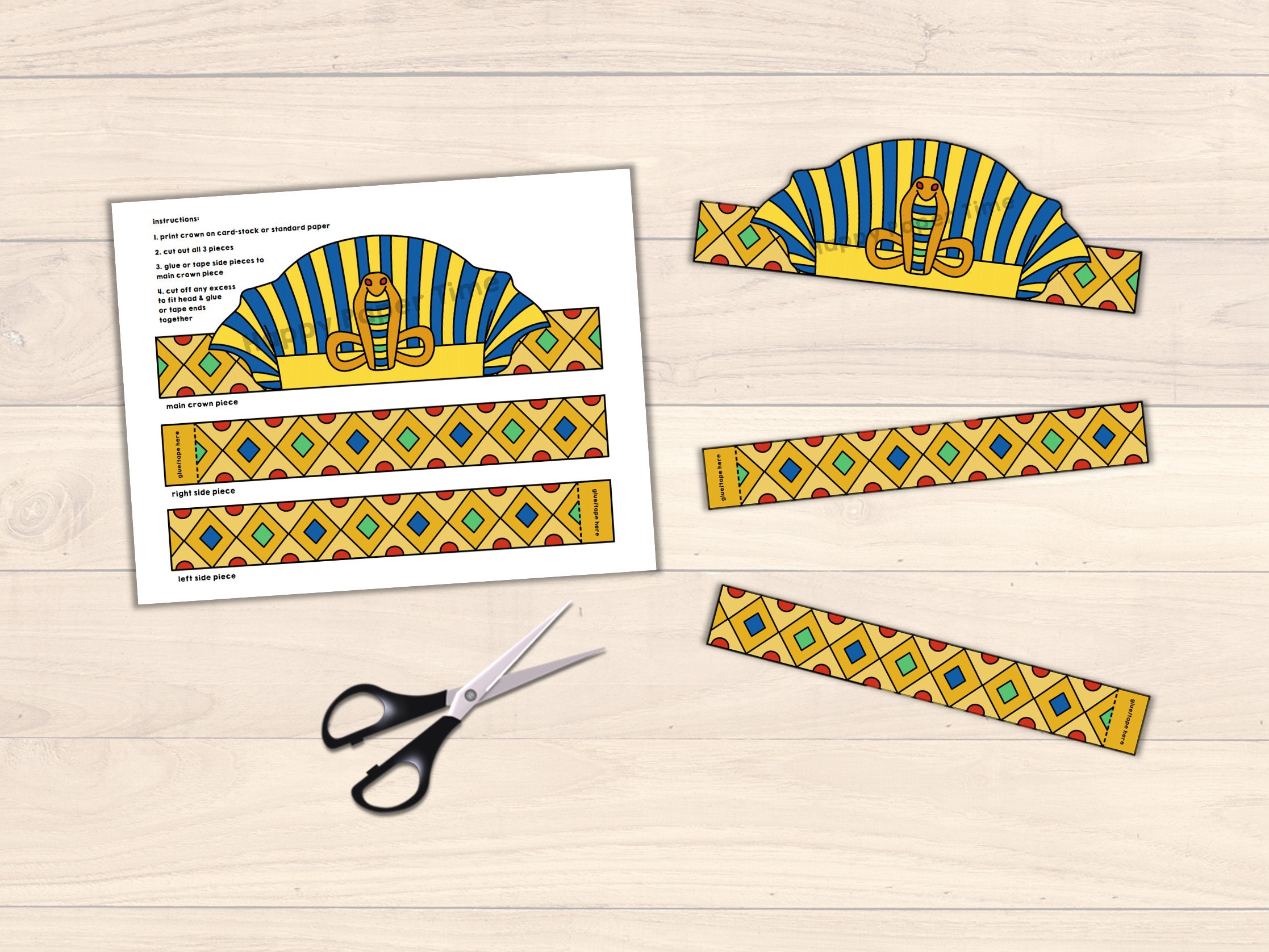 Pharaoh Paper Crown Ancient Egypt template Party Coloring Etsy España