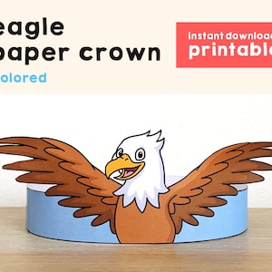 Eagle Paper Crown Party Activity Stampabile Costume per bambini Craft America USA Decorazione commemorativa Bomboniera stampabile Bomboniera in pdf Download istantaneo