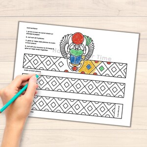 Ancient Egypt Scarab Paper Crown Princess template Party Coloring Printable Kids Craft Birthday Favor pdf favor DIY - Instant Download image 4