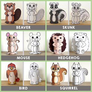 Forest Animals Toilet Paper Roll Craft Forest Party Coloring Printable Decoration Kids Wild Play Cut out Glue DIY - Instant Download image 2