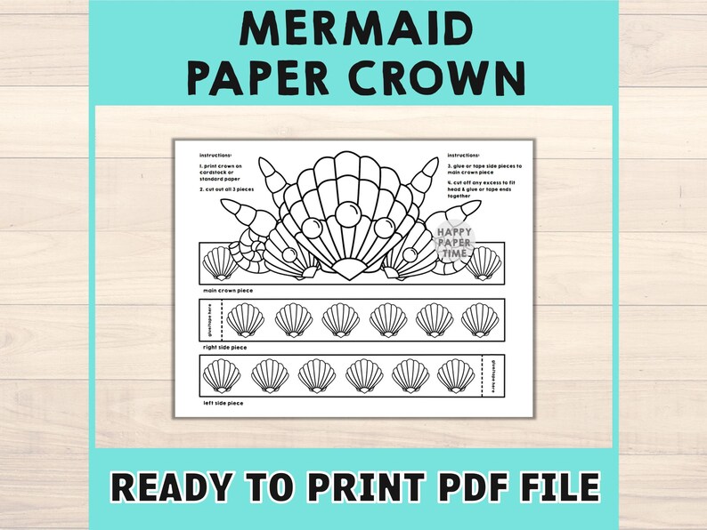Mermaid Paper Crown Coloring Printable Kids Craft Mermaid Birthday ...