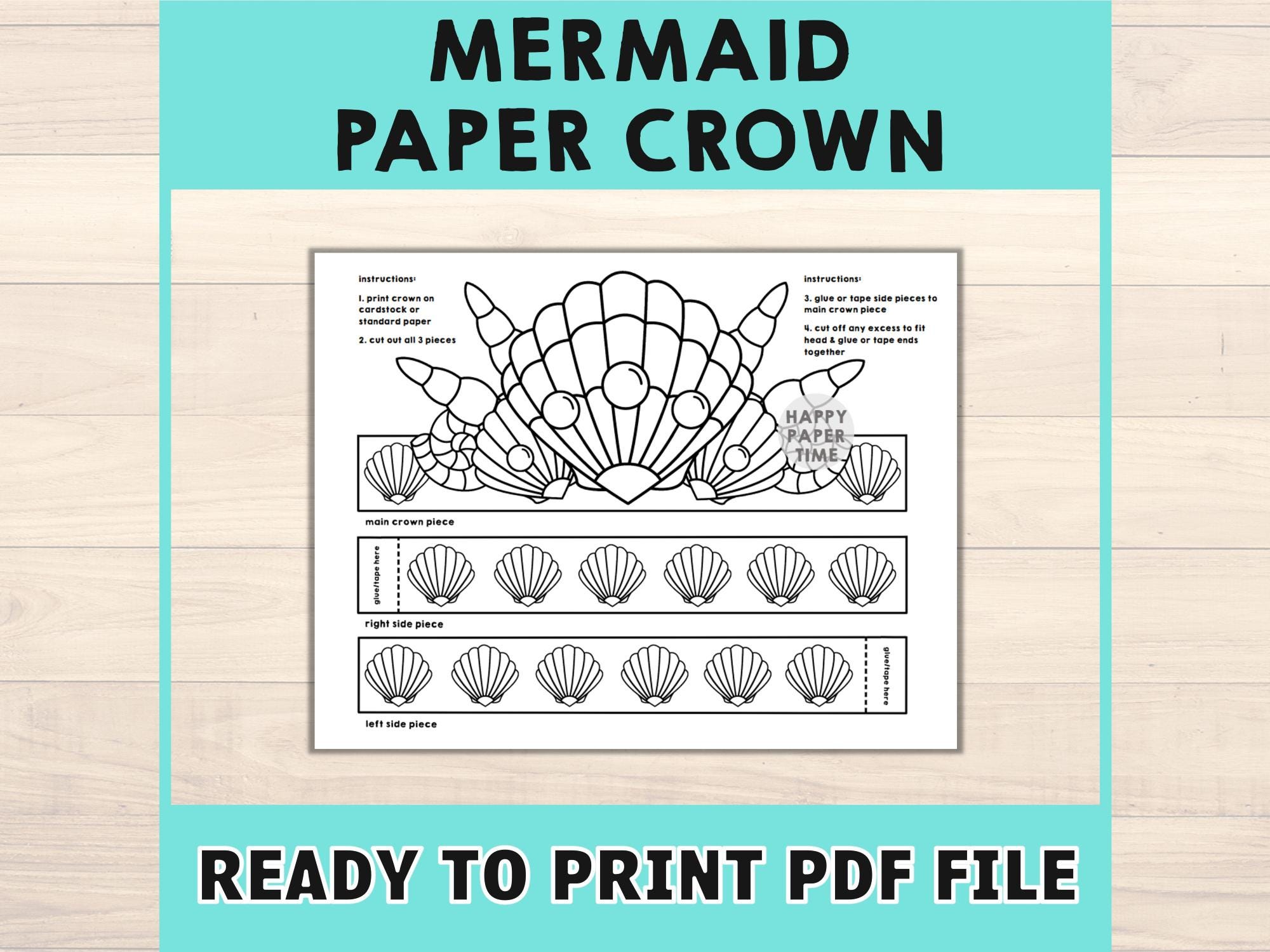 Mermaid Paper Crown Coloring Printable Kids Craft Mermaid Birthday ...
