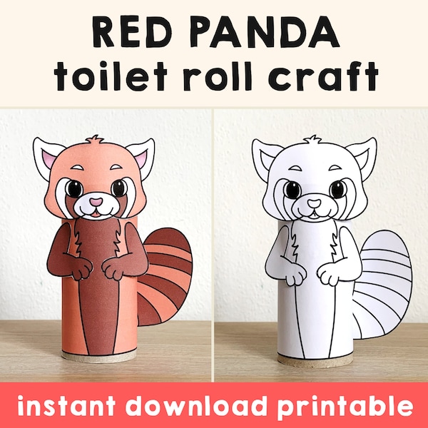 Roter Panda Klopapier Rolle Basteln asiatische Tier Dschungel Party Ausmalen druckbare Dekoration Kinder spielen Ausschneiden Kleber DIY - Instant Download