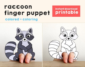 Raccoon paper craft printable woodland animal Finger Puppet Kids Craft Forest Birthday Party Kids Coloring Puppet Printable Instant Download