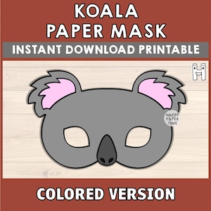 Koala Mask Printable, Koala Costume, Koala Birthday theme Australian Party Printable, Koala Party Printable, Koala kids - Instant Download