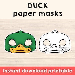 Duck mask template costume kids diy pond animal party fun favor printable coloring easy craft activity for kids - Instant Download