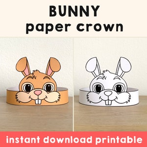 Bunny Paper Crown Headband Coloring Pet Animal Printable Kids Craft Rabbit Party Costume Birthday Printable Favor DIY - Instant Download