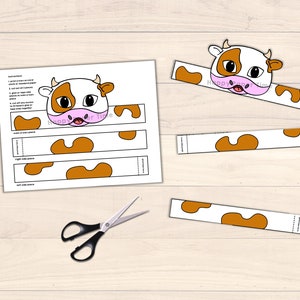 Cow Paper Crown Template Coloring Activity Printable Kids Craft Farm ...