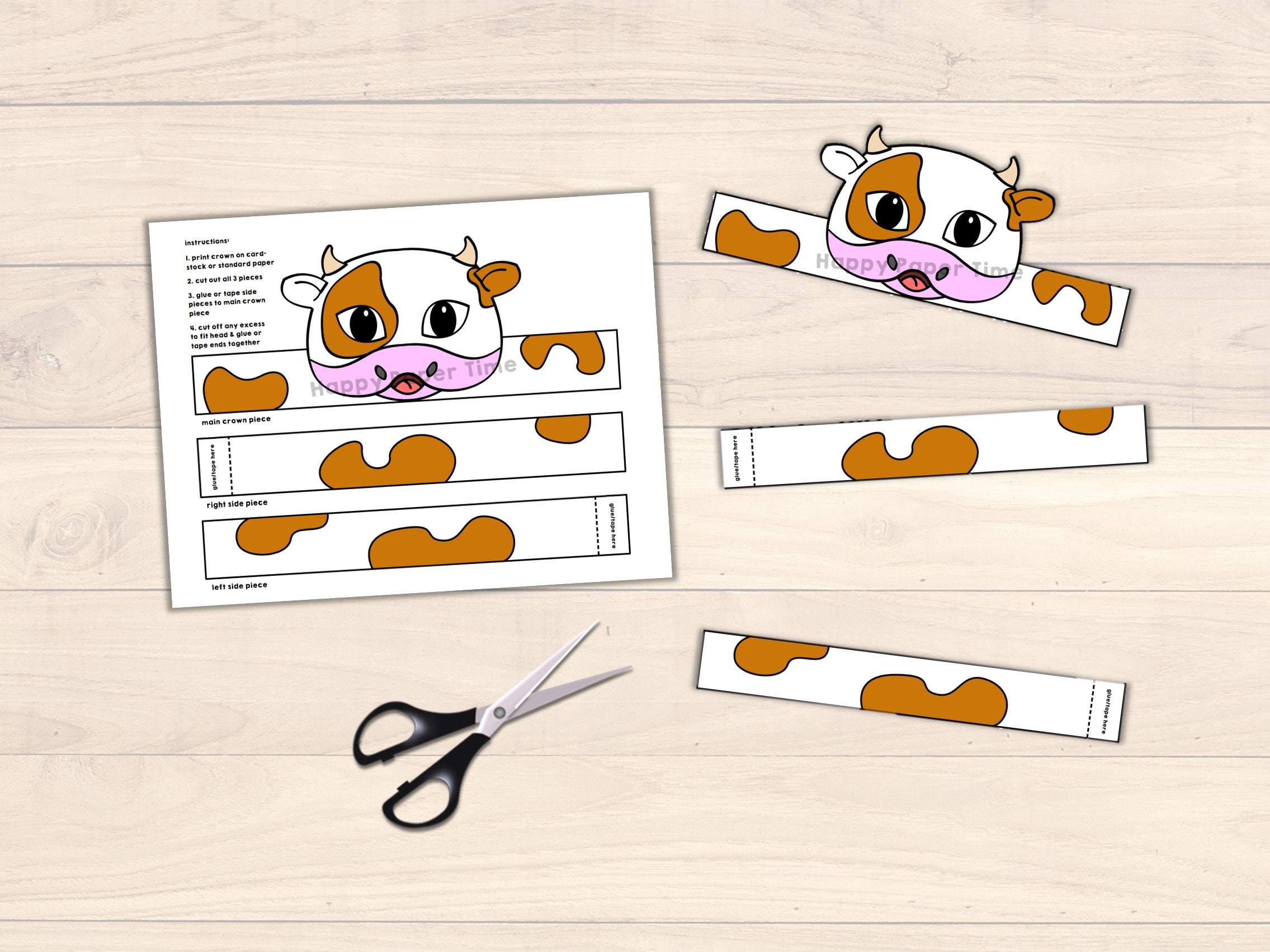 Cow Paper Crown Template Coloring Activity Printable Kids - Etsy