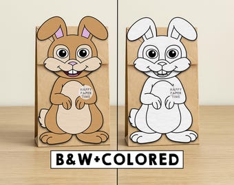 Rabbit Bunny Paper Bag Puppet Printable Pet Farm Animal Craft Activity Cut Paste Coloring Party Favor Instant Download
