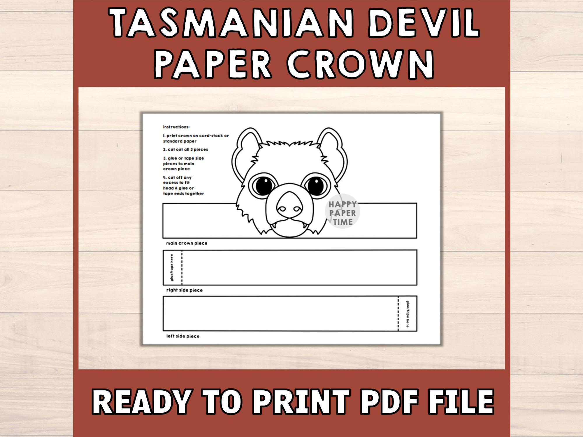 Tasmanian Devil Paper Crown Headband Party Coloring Printable Kids ...