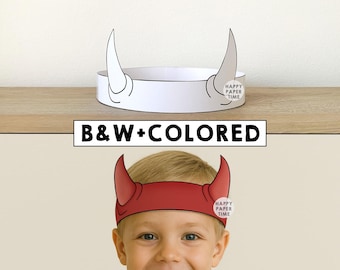 Devil horns Paper Crown Party Coloring Printable Kids Craft Satan Hell Halloween Birthday Printable Favor Costume DIY - Instant Download