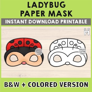 Ladybug Mask Costume Animal Mask Printable Party Favor Insect Halloween Party Printable Mask Kids Party Favor Printable - Instant Download
