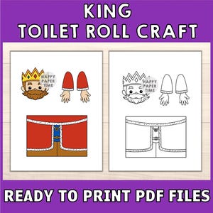 King Toilet Paper Roll Craft Medieval Fantasy Party Coloring Printable Decoration Kids Play Cut out Glue DIY - Instant Download image 2