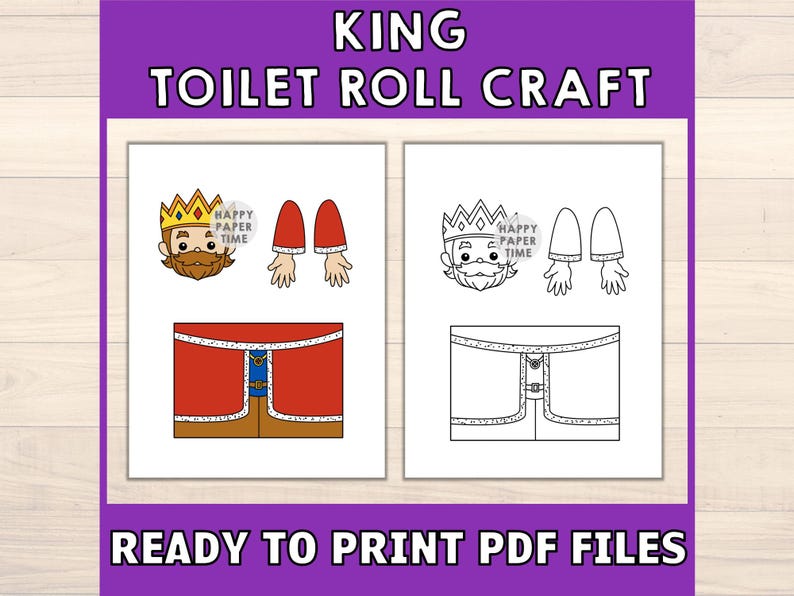 King Toilet Paper Roll Craft Medieval Fantasy Party Coloring Printable Decoration Kids Play Cut out Glue DIY - Instant Download image 2