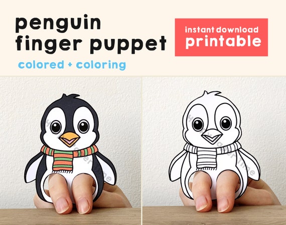 Pingouin papier artisanat imprimable doigt marionnette modèle