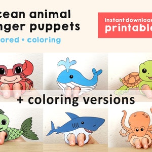 Ocean Animals Paper Craft Printable Finger Puppet Template - Etsy